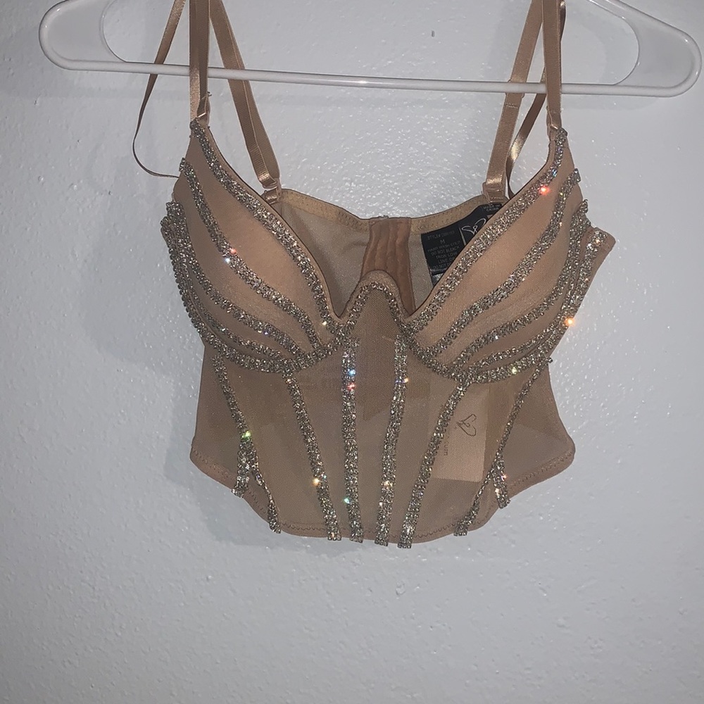 Windsor, nude rhinestone crop top